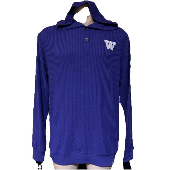 NEW Washington Huskies Colosseum Henley Purple Hoodie Button Sweater Men's L - Picture 1 of 12